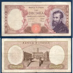 Italie P.97d, TB Billet de 10000 Lire 1968 Michelangelo