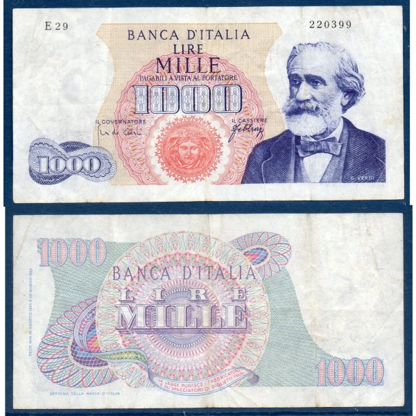 Italie P.96d, TB Billet de 1000 Lire 1965-1966 Verdi