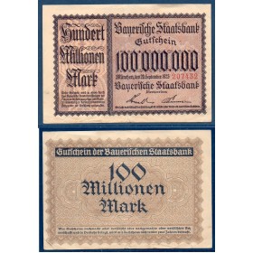 Allemagne Bavière P.non listé, TTB Billet de 100000000 Mark 1923
