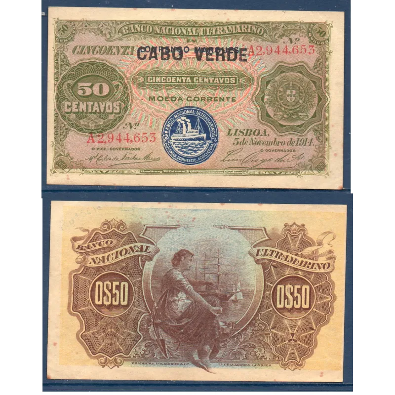 Cap vert P.22, Spl, Billet de 50 Centavos 1921 provisoire Cap vert P.22, Spl, Billet de 50 Centavos 1921 provisoire