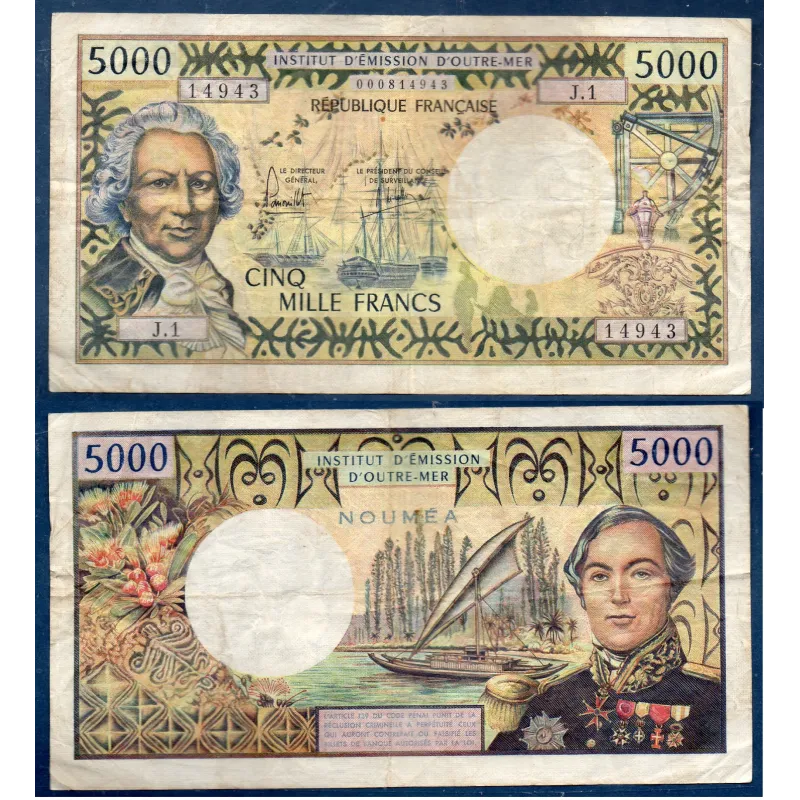 Nouvelle Calédonie P.65b, TB Billet de 5000 Francs 1973 Bougainville