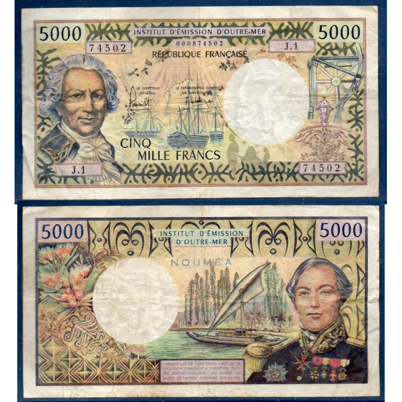 Nouvelle Calédonie P.65b, TB Billet de 5000 Francs 1973 Bougainville Nouvelle Calédonie P.65b, TB Billet de 5000 Francs 1973 Bougainville