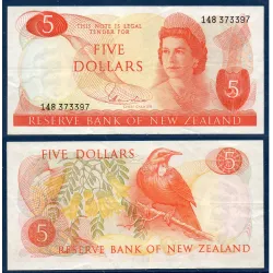 Nouvelle Zelande P.165d, TTB Billet de 5 Dollars 1967-1981 Tui