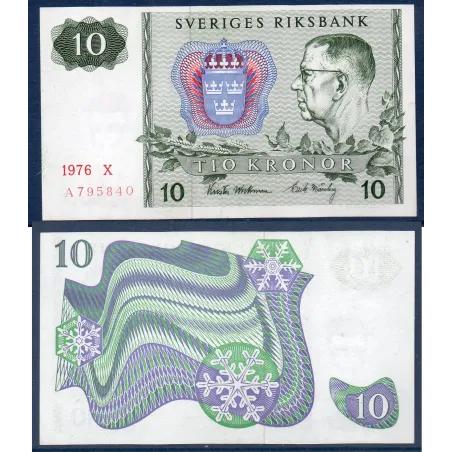Suède P.52d, Spl, Billet de 10 Kronor 1976-1985 Flocons