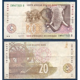Afrique du sud P.124b, TB Billet de 20 rand 1999 elephants