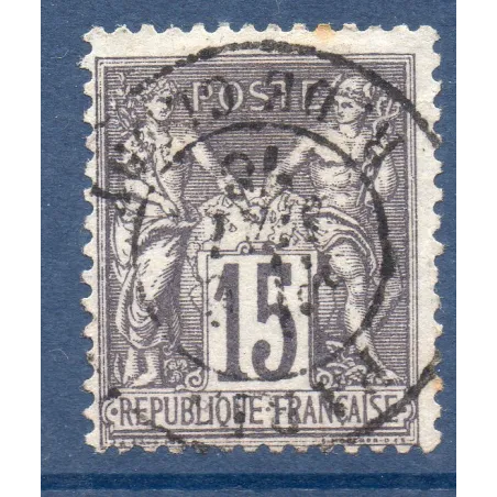Timbre France Yvert No 77 Type II Sage 15c gris Oblitéré