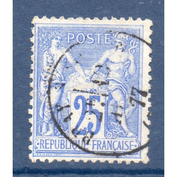 Timbre France Yvert No 78 Type II Sage 25c outremer Oblitéré