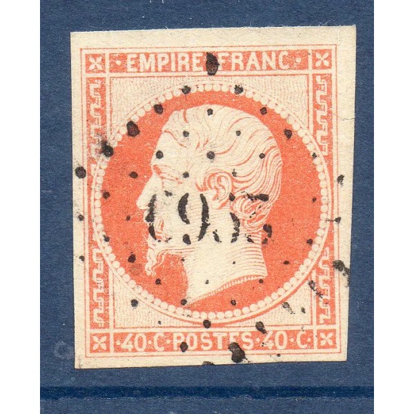 Timbre France Yvert No 16a Empire 40c orange vif Oblitéré petits chiffres