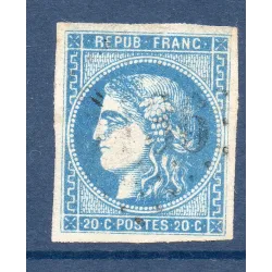Timbre France Yvert No 46B Émission de Bordeaux 20c bleu Oblitéré