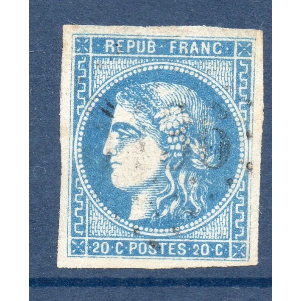 Timbre France Yvert No 46B Émission de Bordeaux 20c bleu Oblitéré