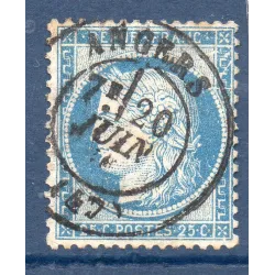 Timbre France Yvert No 60C Type Cérès 25c bleu Oblitéré CaD type 17