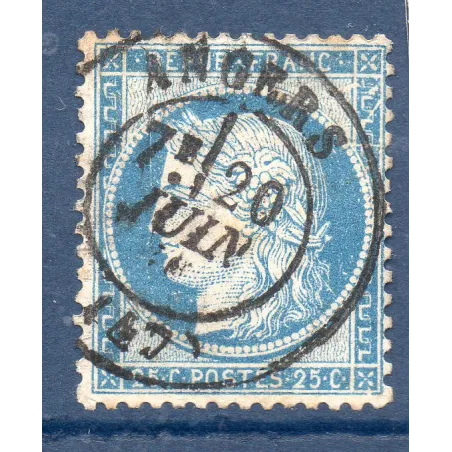 Timbre France Yvert No 60C Type Cérès 25c bleu Oblitéré CaD type 17