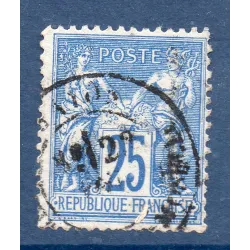 Timbre France Yvert No 79 Type II Sage 25c bleu Oblitéré