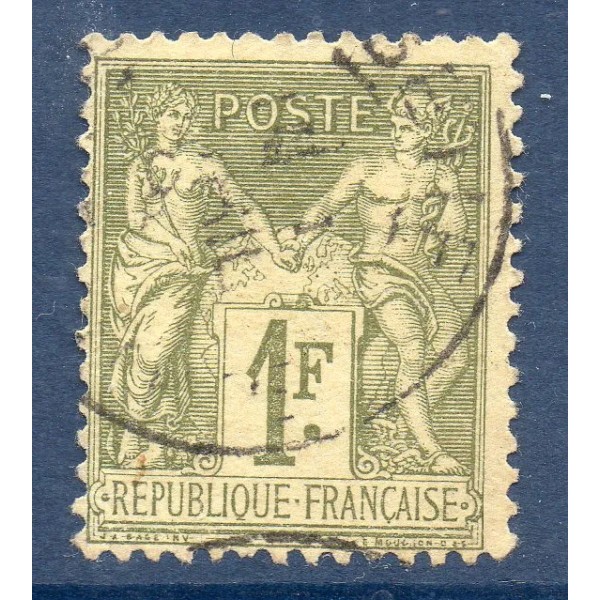 Timbre France Yvert No 82 Type II Sage 1 fr olive clair Oblitéré