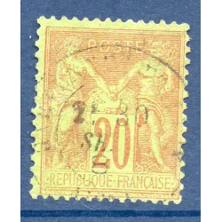 Timbre France Yvert No 96 Type II Sage 20c brique s. vert Oblitéré