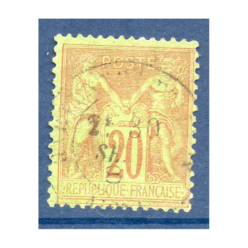 Timbre France Yvert No 96 Type II Sage 20c brique s. vert Oblitéré Timbre France Yvert No 96 Type II Sage 20c brique s. vert Oblitéré