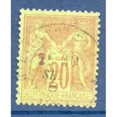 Timbre France Yvert No 96 Type II Sage 20c brique s. vert Oblitéré