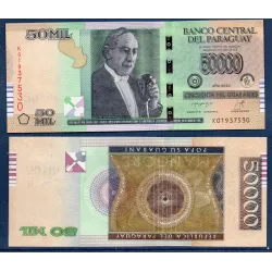 Paraguay P.239d, neuf Billet de 50000 Guaranies 2022 Agustin Pio Barrios
