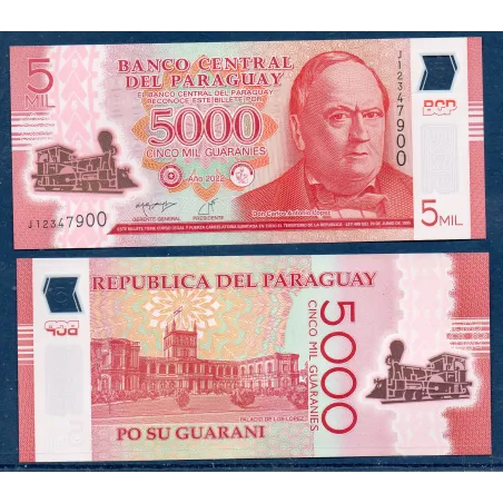 Paraguay P.234d, Billet de 5000 Guaranies 2022 Carlos Antonio López