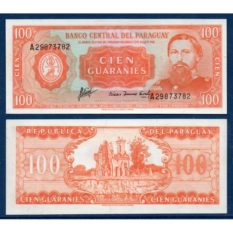 Paraguay P.199b, Billet de 100 Guaranies 1963 Jose Diaz Paraguay P.199b, Billet de 100 Guaranies 1963 Jose Diaz