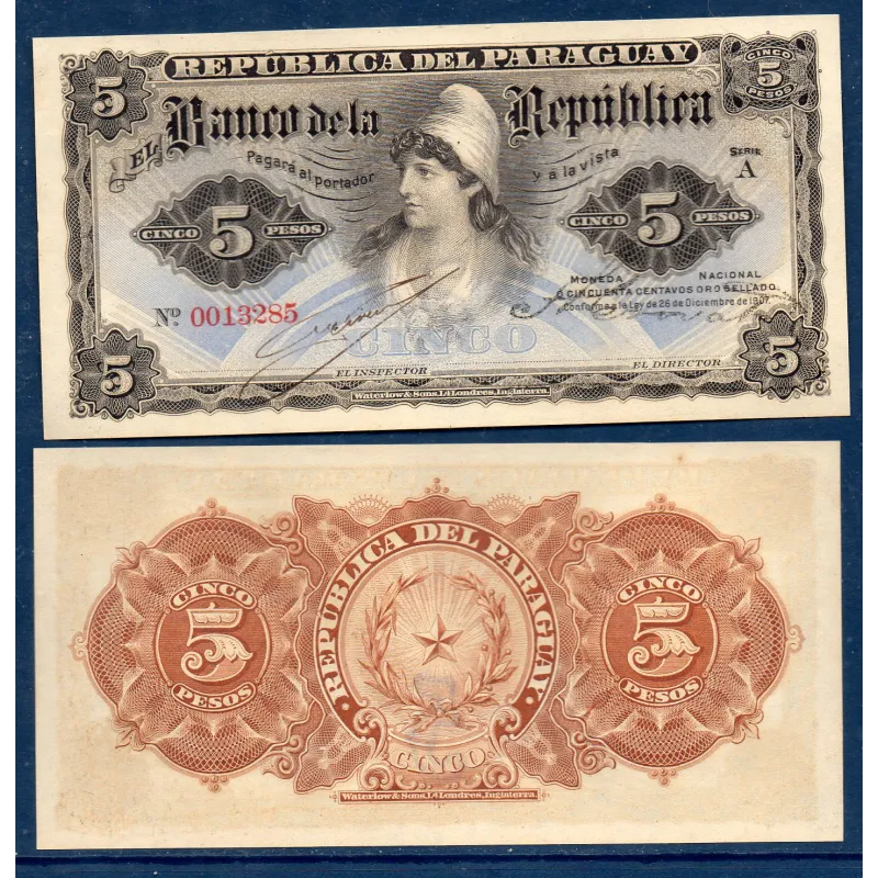 Paraguay P.156, Spl Billet de 5 Pesos 1907 Liberty Paraguay P.156, Spl Billet de 5 Pesos 1907 Liberty