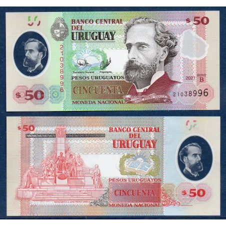 Uruguay P.102b, Neuf Billet de 50 Pesos 2021 Jose Pedro Varela