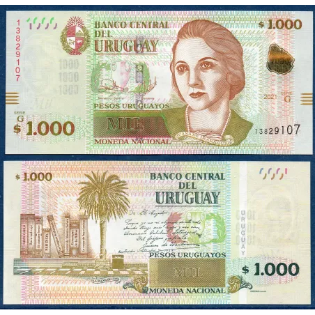 Uruguay P.98c, Neuf Billet de 1000 Pesos 2021 Juana de Ibarbourou