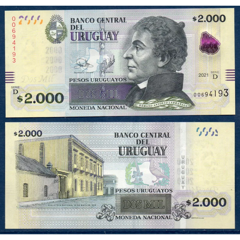 Uruguay P.99c, neuf Billet de 2000 Pesos 2021 Damaso Antonio Larranaga