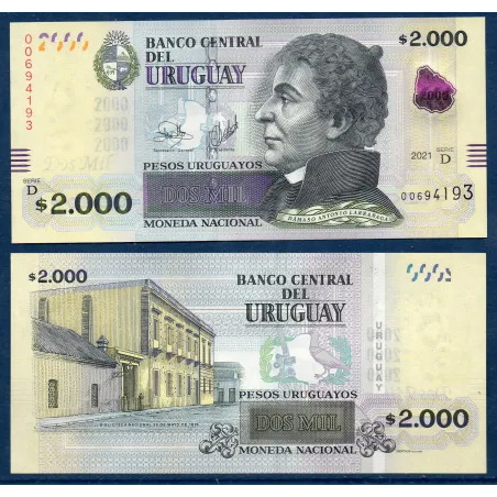 Uruguay P.99c, neuf Billet de 2000 Pesos 2021 Damaso Antonio Larranaga
