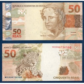 Bresil P.256h, neuf Billet de 50 reais 2010 Ocre