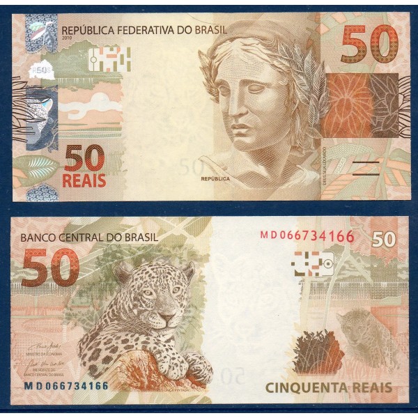 Bresil P.256h, neuf Billet de 50 reais 2010 Ocre