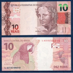 Bresil P.254e, neuf Billet de 10 reais 2010 marron