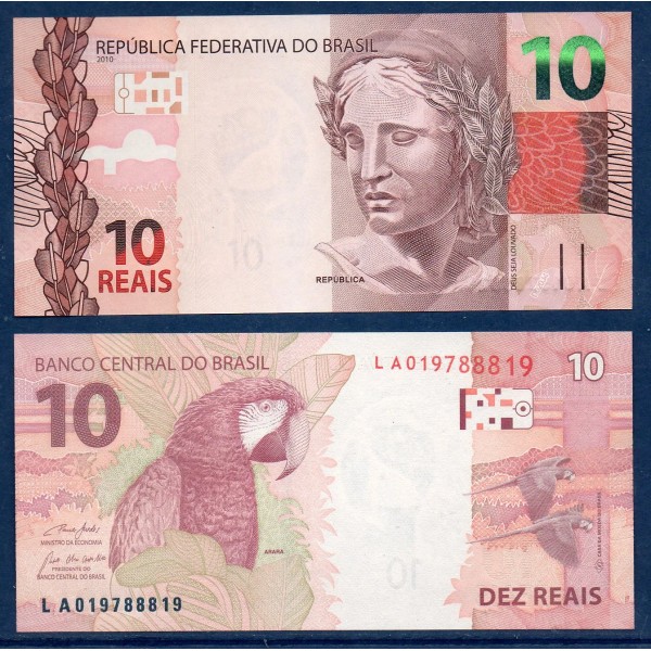 Bresil P.254e, neuf Billet de 10 reais 2010 marron