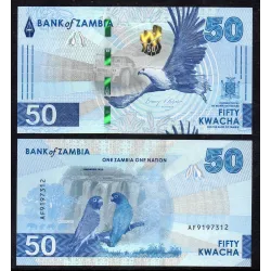 Zambie P.64a, Neuf, Billet de 50 Kwacha 2024 peroquets