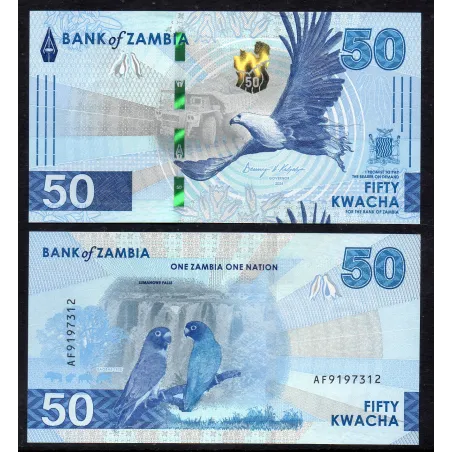 Zambie P.64a, Neuf, Billet de 50 Kwacha 2024 peroquets