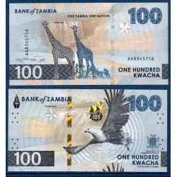 Zambie P.65a, Neuf, Billet de 100 Kwacha 2024 Girafes