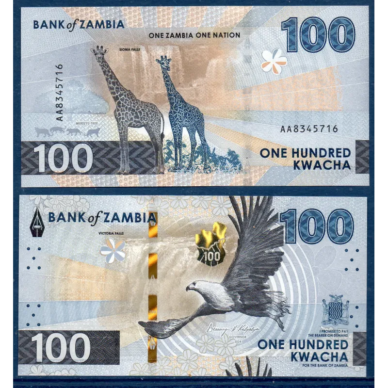 Zambie P.65a, Neuf, Billet de 100 Kwacha 2024 Girafes Zambie P.65a, Neuf, Billet de 100 Kwacha 2024 Girafes