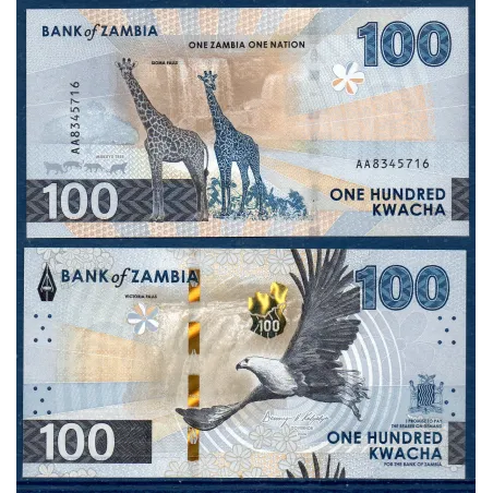 Zambie P.65a, Neuf, Billet de 100 Kwacha 2024 Girafes