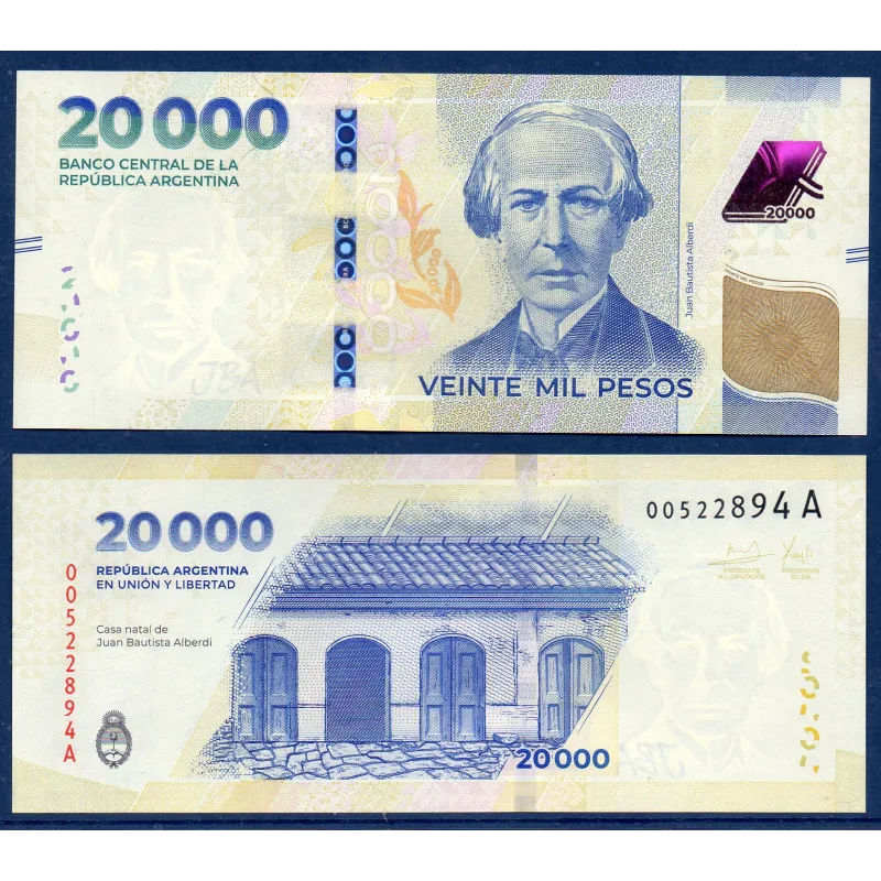 Argentine P.370, neuf, Billet de 20000 Pesos 2024 Juan Bautista Alberdi Argentine P.370, neuf, Billet de 20000 Pesos 2024 Juan Bautista Alberdi