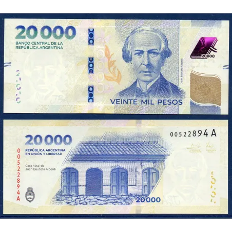 Argentine P.370, neuf, Billet de 20000 Pesos 2024 Juan Bautista Alberdi
