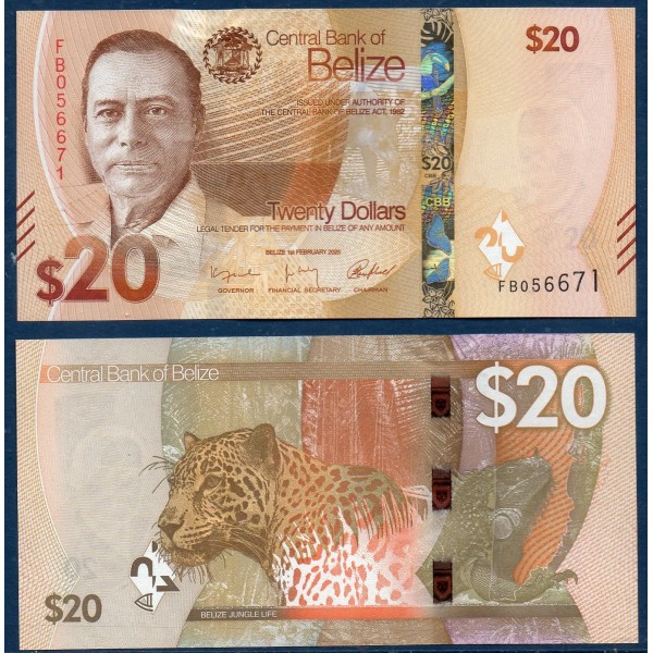 Belize P.76, neuf Billet de 20 dollars 2025 George Cadle Price