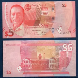 Belize P.74, neuf Billet de 5 dollars 2025 George Cadle Price