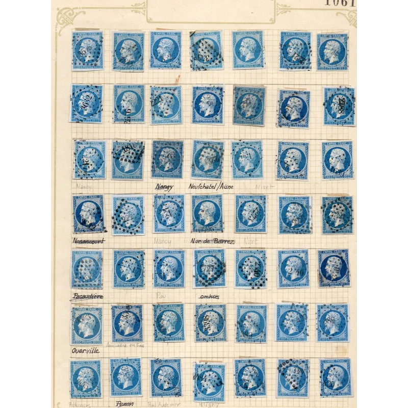 lot de 108 Timbres France Yvert No 14 Oblitérés diverses nuances lot de 108 Timbres France Yvert No 14 Oblitérés diverses nuances