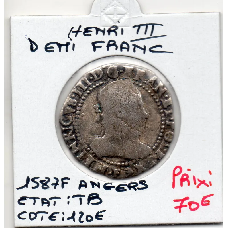 Demi Franc au col plat 1587 F Angers Henri III TB- Demi Franc au col plat 1587 F Angers Henri III TB-