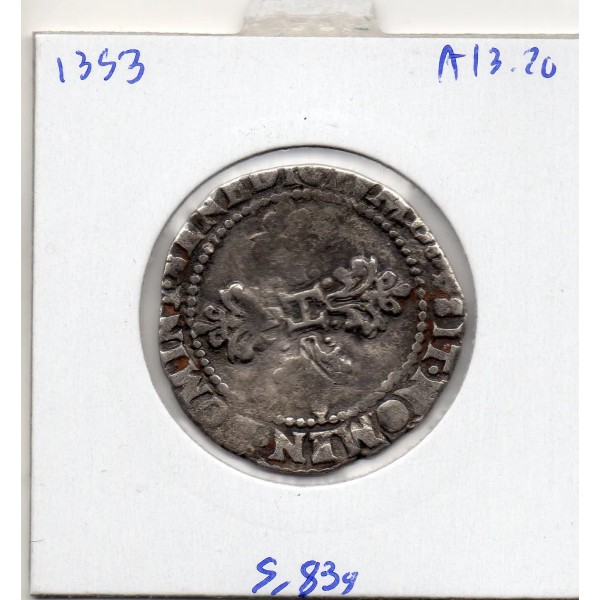 Demi Franc au col plat 1587 F Angers Henri III TB-