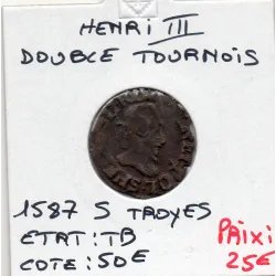 Double Tournois 1587 S Troyes Henri III TB
