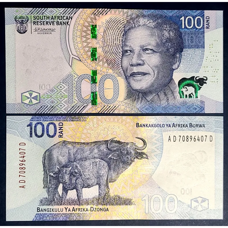 Afrique du sud P.151a, Neuf, Billet de 100 rand 2023 Mandela Buffle Afrique du sud P.151a, Neuf, Billet de 100 rand 2023 Mandela Buffle