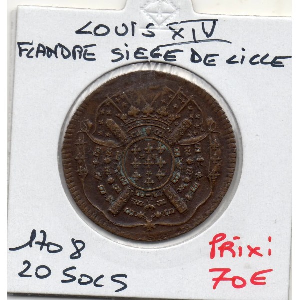 Flandre, Siege de Lille 20 sols TTB 1708 Louis XIV