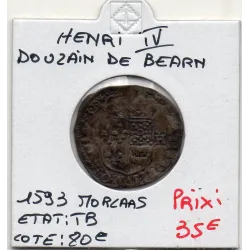 Douzain du Bearn 1er type 1593 Morlaas Henri IV TB