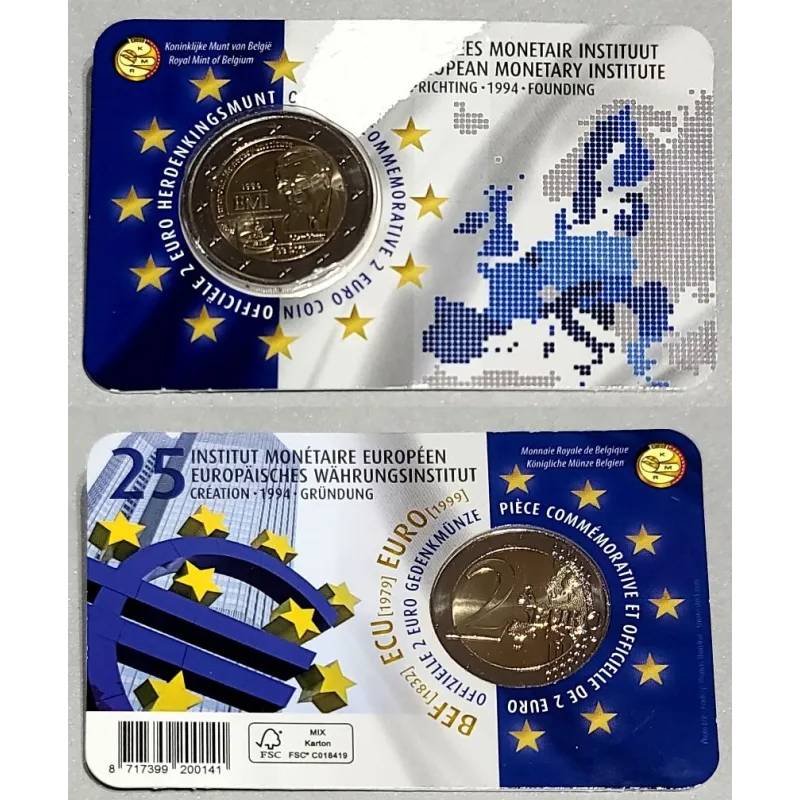 2 euros commémorative Belgique 2019 Blister abîmé Institut monétaire Européen  version Flamande